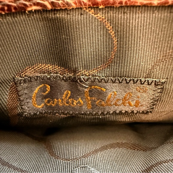 Carlos Falchi Western Cowboy Leather Brown Embossed Crossbody Bag - Picture 6 of 9